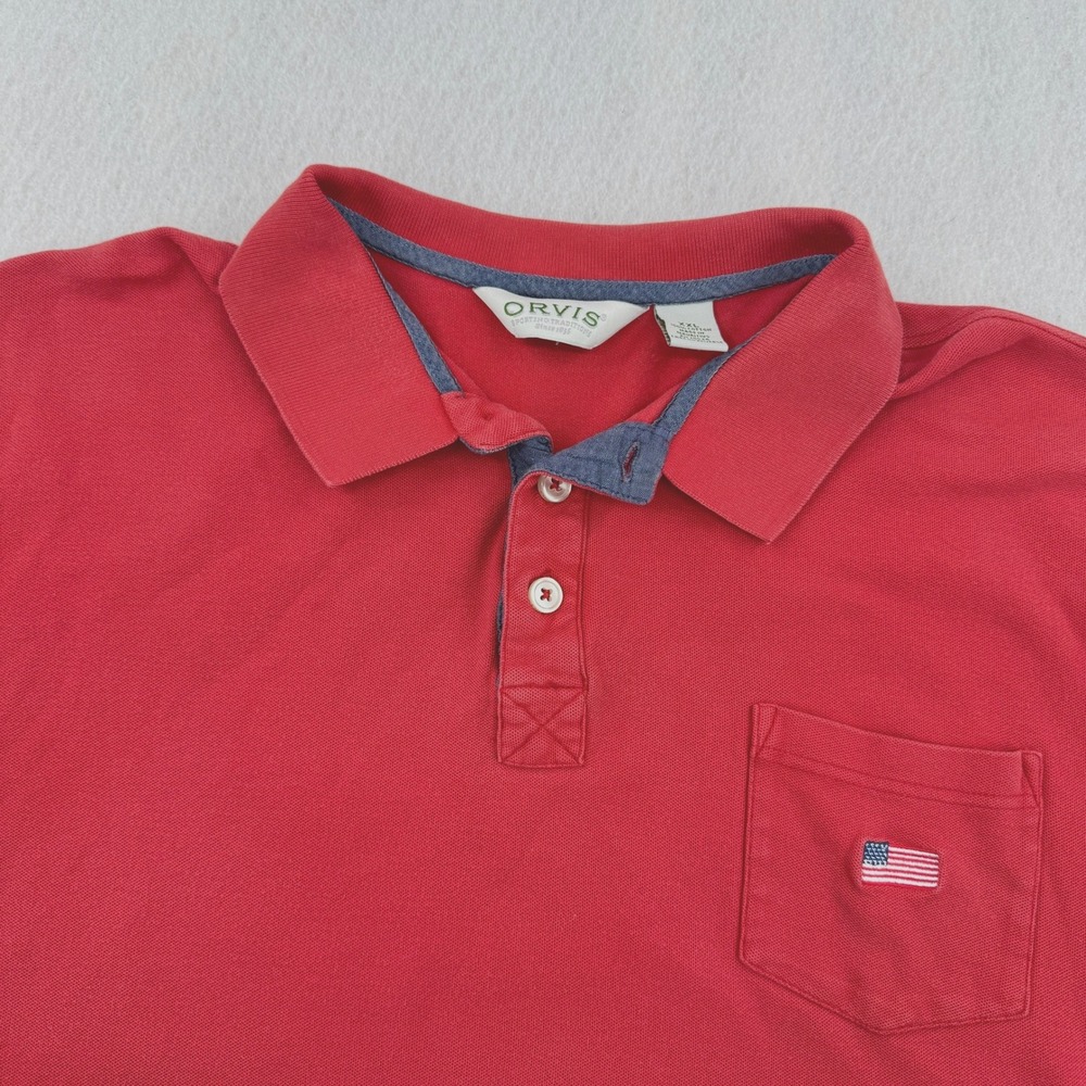 Orvis Mens XXL Heavyweight Short Sleeve Pique Polo Coral Red Americana Retro